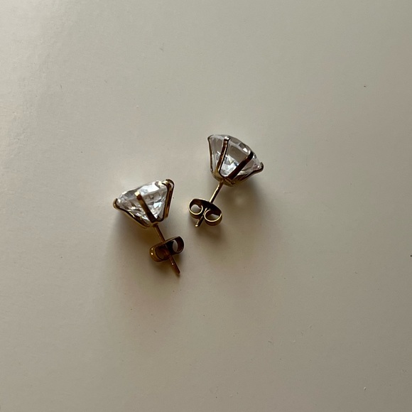 Gold Cubic Zirconia Stud Earrings - Picture 3 of 9